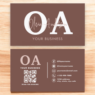 Carte De Visite Monogramme Terracotta QR Code Moderne Minimaliste