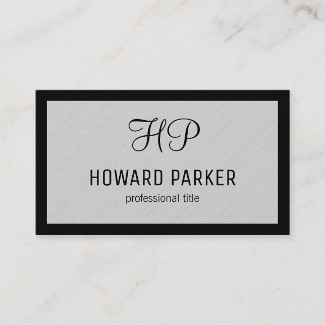 Carte De Visite Monogramme | Texture de lin | Bordure (noir) (Devant)