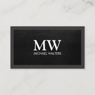 Carte De Visite Monogramme   Texture en cuir noir   Bordure sombre
