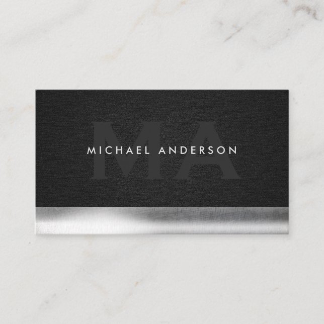Carte De Visite Monogramme | Tissu noir | Découpe métallique (Devant)