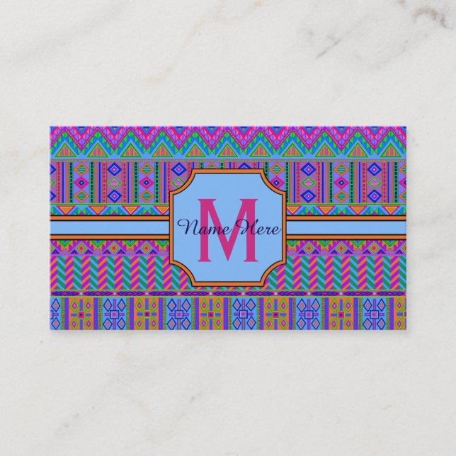 Carte De Visite Monogramme Tribal Aztec Bright Professionnel Ou Pe (Devant)