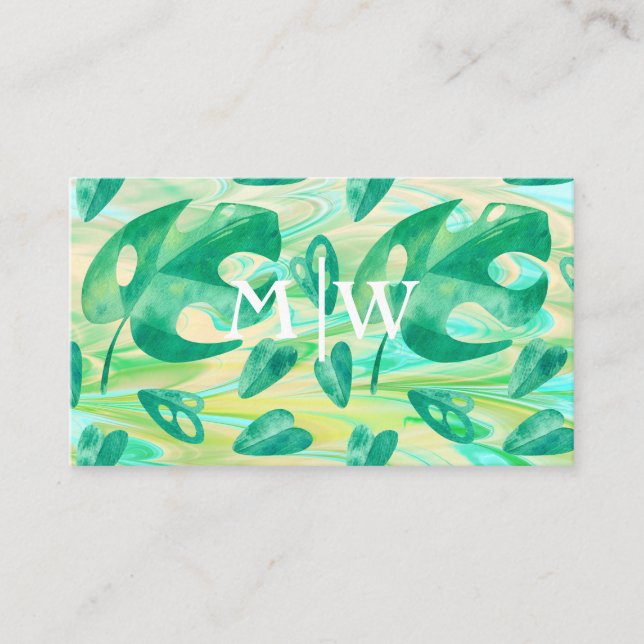 Carte De Visite Monogramme Tropical Monstera Leaf Green Luxe (Devant)