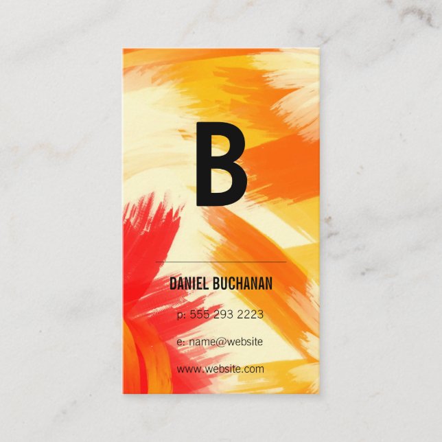 Carte De Visite Monogramme | Trucs de brosse rouge orange (Devant)