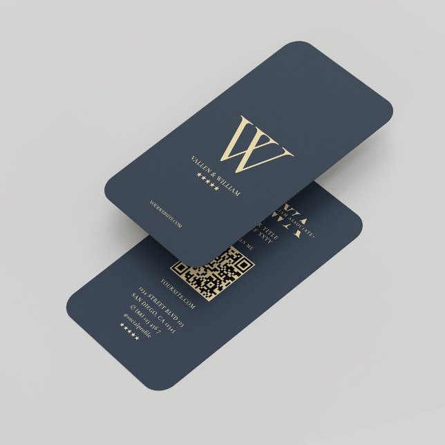 Carte De Visite Monogramme V W Logo Bleu foncé Élégant Moderne (Monogram V W Logo Dark Blue Elegant Modern Business Card
)