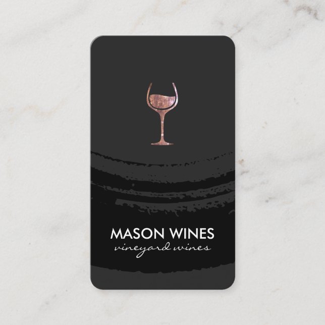 Carte De Visite Monogramme Verre de vin brossé artistique (Devant)