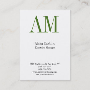 Carte De Visite Monogramme vert blanc professionnel vertical