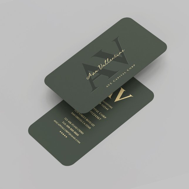 Carte De Visite Monogramme vert foncé moderne professionnel (Modern Professional Dark Green Monogram Marketing Business Card
)