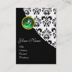 CARTE DE VISITE MONOGRAMME VERT JADE DAMASK