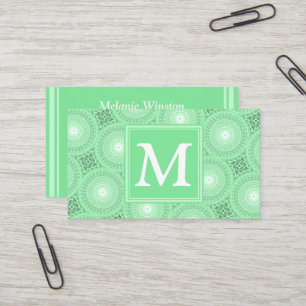 Carte De Visite Monogramme vert ressort cercles motif