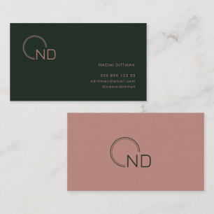Carte De Visite Monogramme vert Rose minimaliste personnel