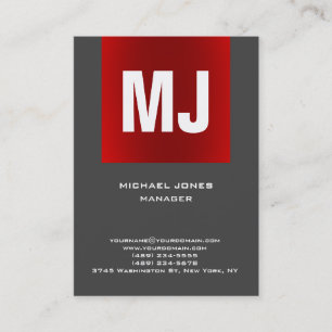 Carte De Visite Monogramme vertical gris rouge unique tendance
