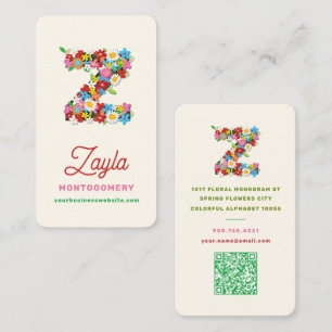 Carte De Visite Monogramme Z Floral de Printemps Fantaisiste Nom C