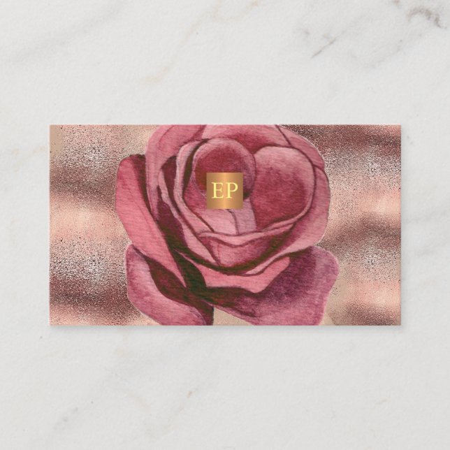 Carte De Visite Monographie féminine rose florale luxueuse glam (Devant)