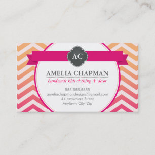 Carte De Visite MONOGRAS clair ombre chevron motif rose orange