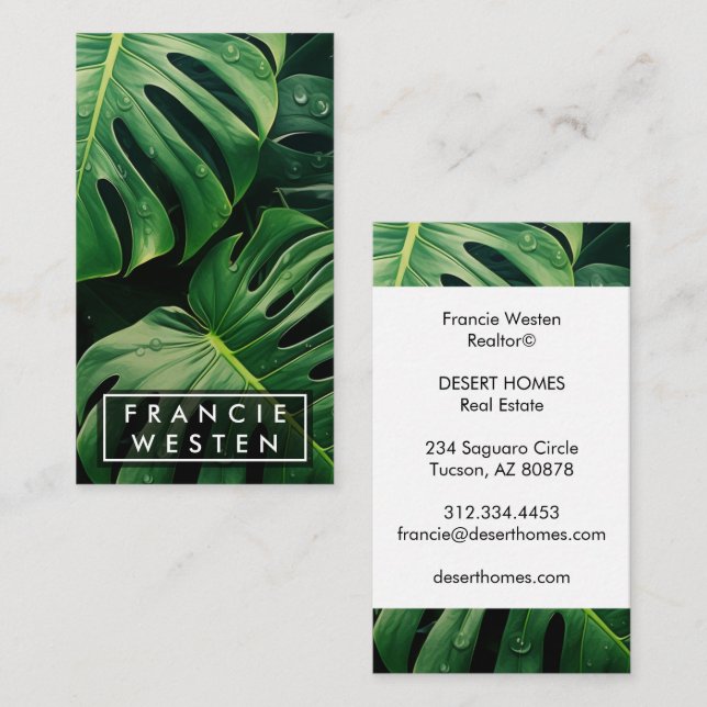 Carte De Visite Monstera Feuille unique photo Plantes botaniques (Devant / Derrière)