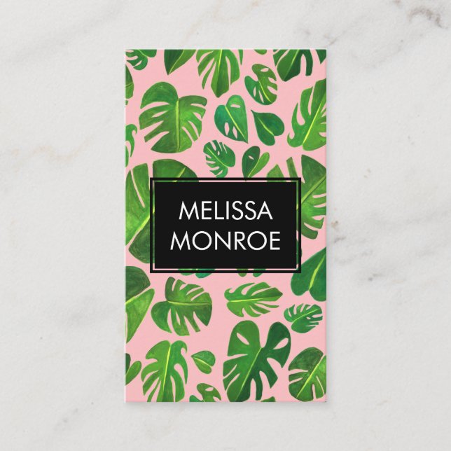 Carte De Visite Monstera Tropical Botanical Feuille Chic Aquarelle (Devant)