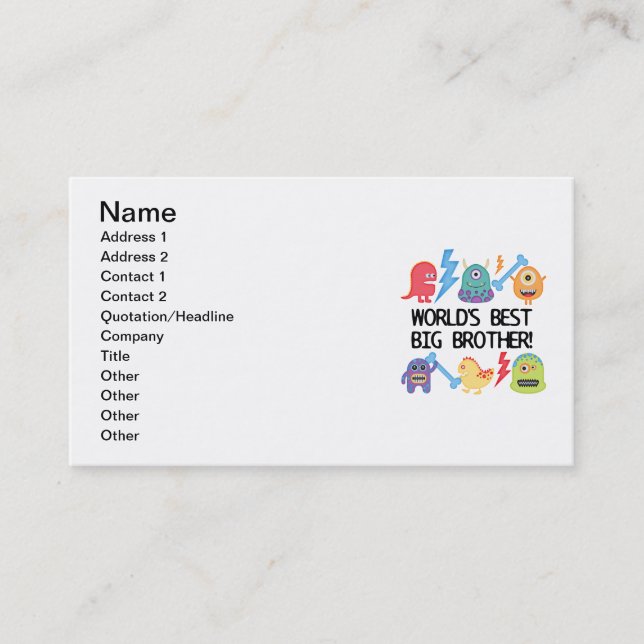 Carte De Visite Monsters World's Best Big Brother (Devant)