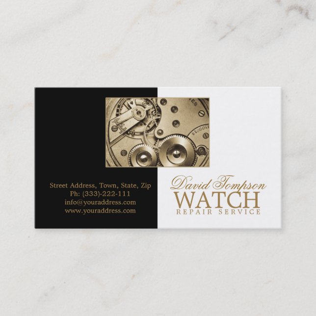 Carte De Visite Montre Service de réparation Watchmaker Black & Wh (Devant)