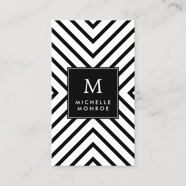 Carte De Visite Mood rétro noir et blanc Motif Bold Monogramme (Devant)
