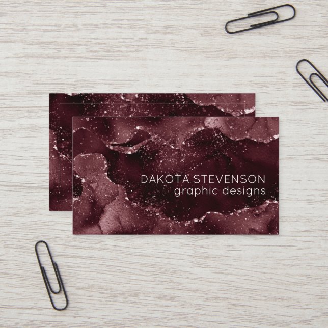 Carte De Visite Moody Agate | Vin Bordeaux Sangria Merlot Maroon (Devant/Arrière en situation)