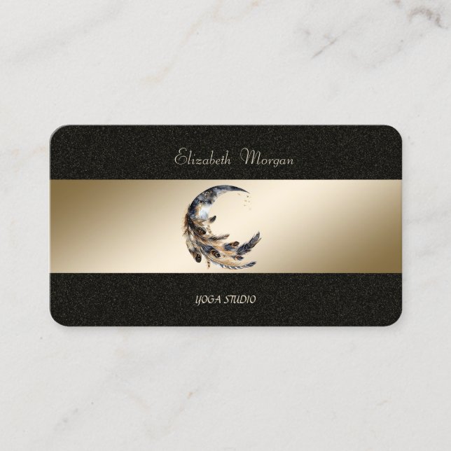 Carte De Visite Moon Feather Gold Black Yoga Studio (Devant)