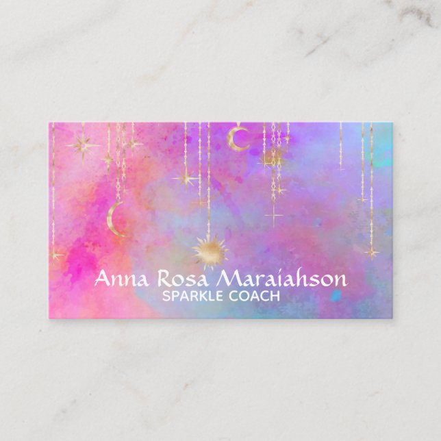 Carte De Visite *~* Moon Rainbow Gold Sparkle Parties scintillant  (Devant)