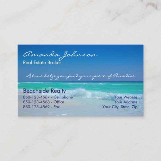 Carte De Visite Morceau d'immobiliers de vagues de plage de (Devant)