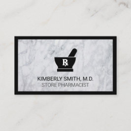 Carte De Visite Mortier et pilon | Bordure noire Marbre blanc