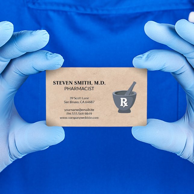 Carte De Visite Mortier et pilon | Pharmaciste | Symbole Rx (Créateur téléchargé)