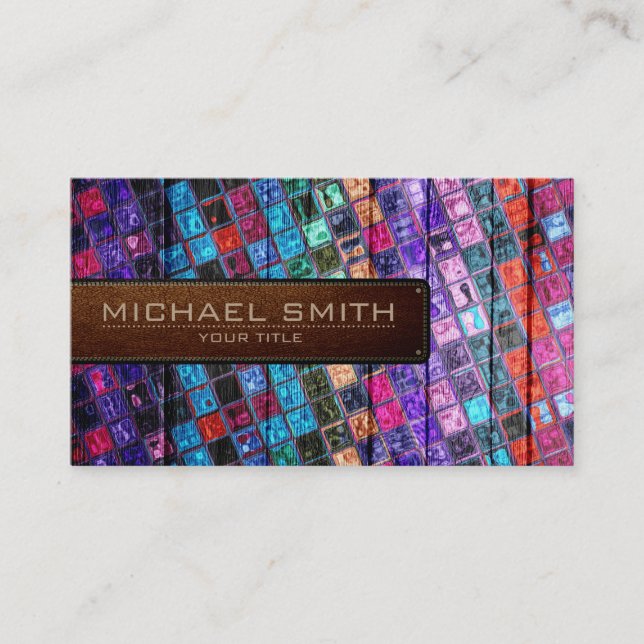 Carte De Visite Mosaic Bois Élégant Cuir Look #12 (Devant)
