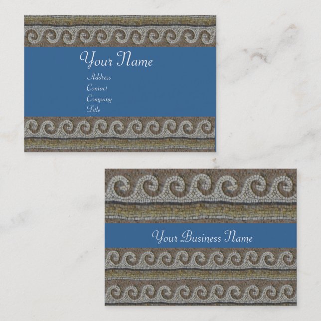 Carte De Visite MOSAÏQUE ANTIQUE VAGUES Gris Brown Bleu Nautique (Devant / Derrière)