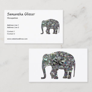 Carte De Visite Mosaïque argentée brillante Monogramme éléphant su