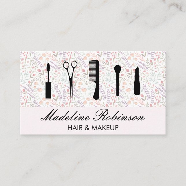 Carte De Visite Motif à fleurs de printemps | Outils de maquillage (Devant)