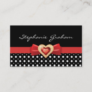 Carte De Visite Motif à pois noir blanc avec arc rouge & bijou