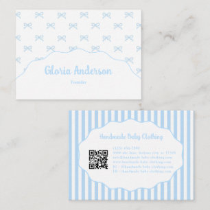 Carte De Visite Motif à rayures et nœud bleu féminin assez girly