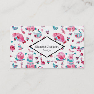 Carte De Visite Motif animal bleu et rose pâle