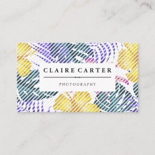 Carte De Visite Motif artistique de fleurs à rayures diagonales