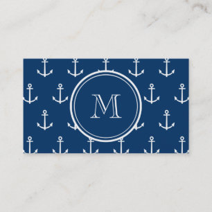 Carte De Visite Motif blanc d'Ancres de bleu marine, votre