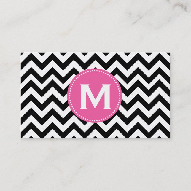 Carte De Visite Motif blanc noir de Chevron de monogramme (Devant)