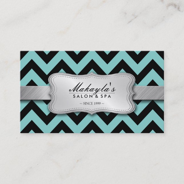 Carte De Visite Motif bleu et noir turquoise élégant de Chevron (Devant)
