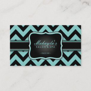 Carte De Visite Motif bleu et noir turquoise élégant de Chevron
