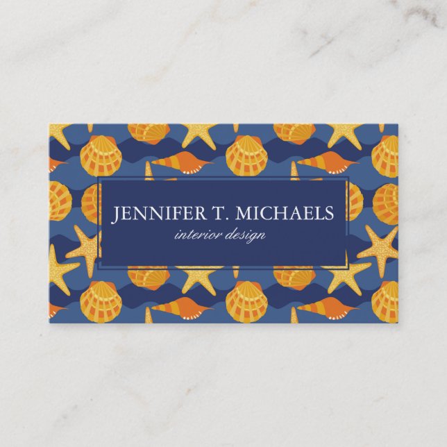 Carte De Visite Motif bleu et orange de coquillage (Devant)