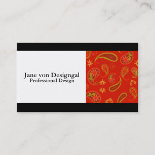 Carte De Visite Motif cachemire rouge piment et vert citron