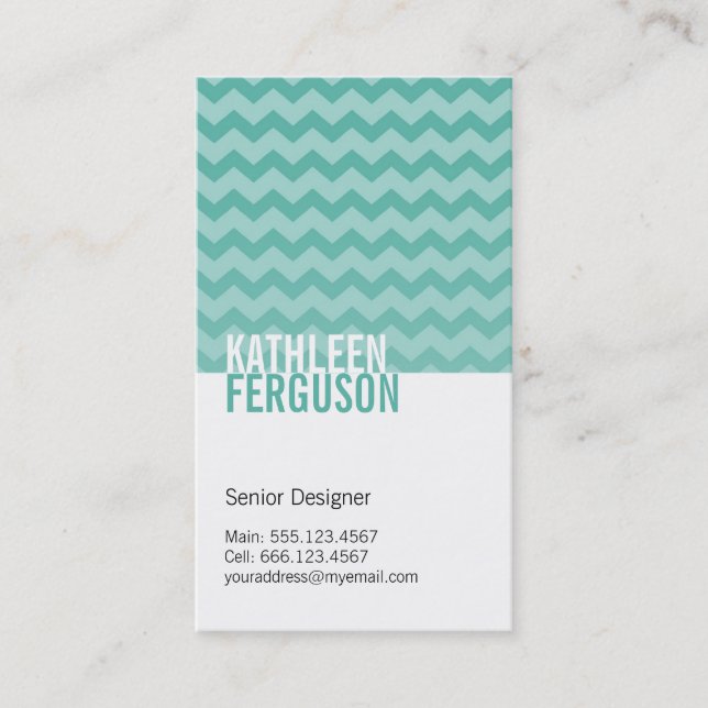 Carte De Visite Motif chevron chic turquoise bleu deux tons stylis (Devant)
