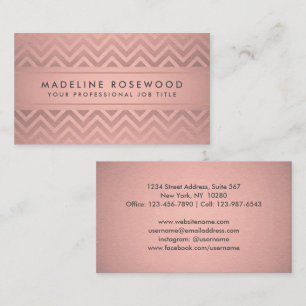 Carte De Visite Motif Chevron moderne Elégant Rose Gold Faux Foil