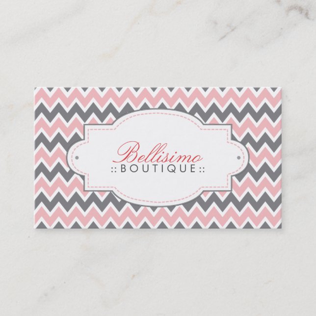 Carte de visite Motif Chevron (rose/gris) (Devant)