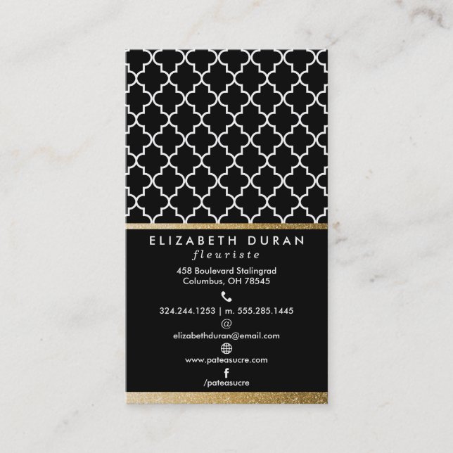 Carte De Visite Motif Chic Black Gold Tuiles marocain Custom (Devant)