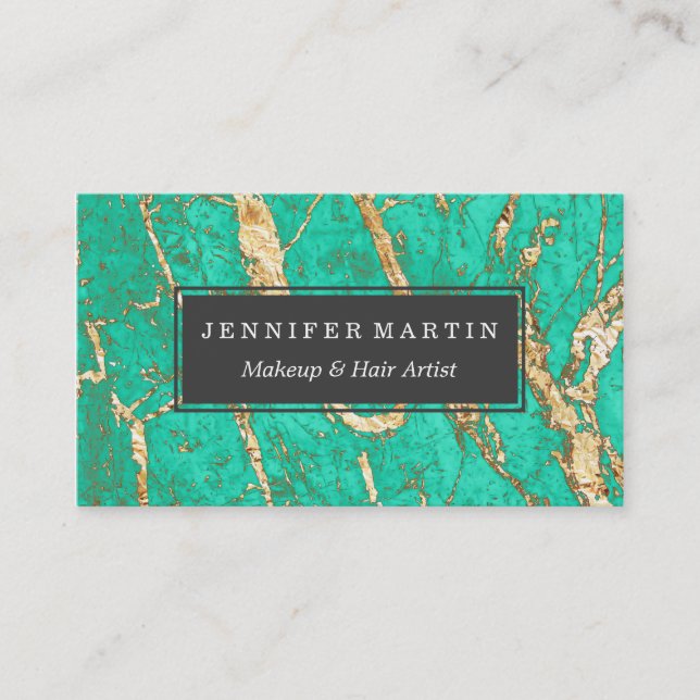 Carte De Visite Motif chic de marbre de turquoise d'or (Devant)