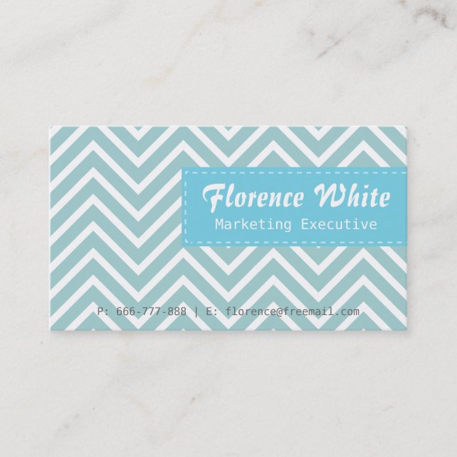 Carte De Visite Motif chic et élégant, bleu et blanc de chevron (Devant)