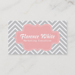 Carte De Visite Motif chic et élégant, gris et blanc de chevron